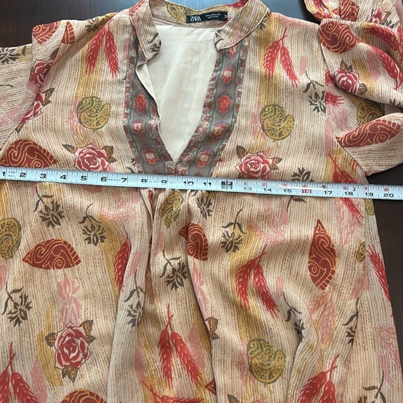 Zara Woman Bohemian Floral Mini Dress 3/4 Bell Sleeve Tunic Style Size M - Picture 10 of 14